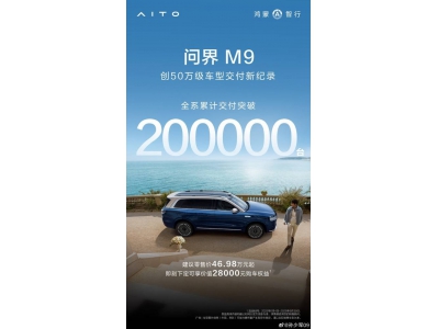 问界M9智能豪华赢市场，累计交付突破20万台，树