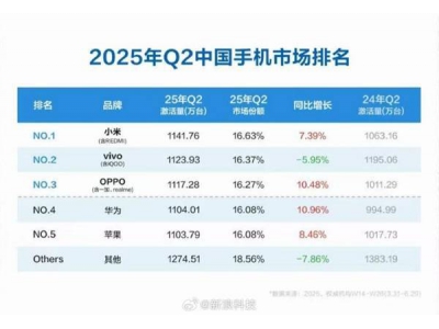 小米Q2新机激活量领跑中国