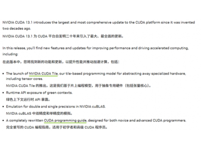 NVIDIA发布CUDA史上最大升级,全新