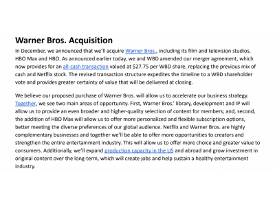 827亿美元!奈飞改为全现金收购华纳兄弟探索 阻