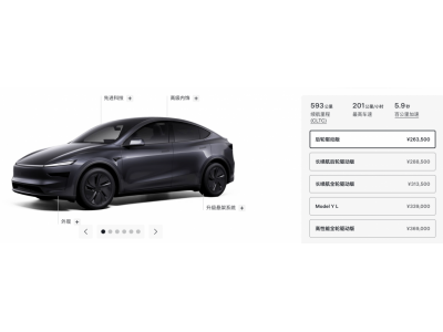 百公里加速3.5秒、极速250公里/时 全新Model Y高性